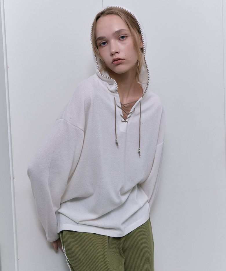 Moss Stitch Knit Hoodie - Ivory