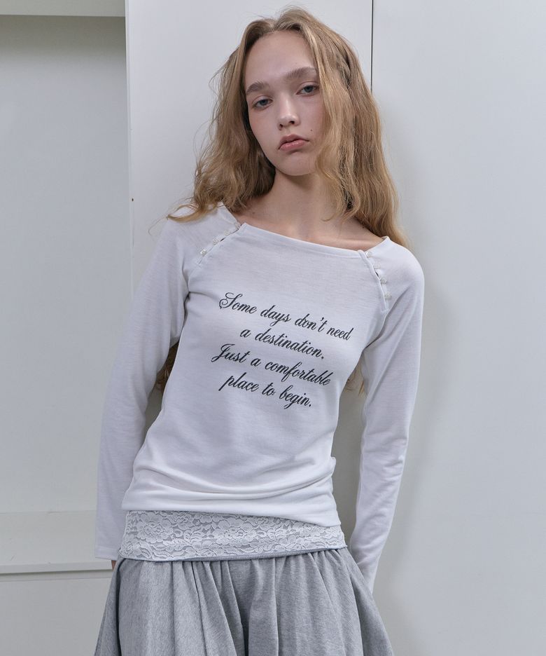 Lorel Script Button Slim Tee - White
