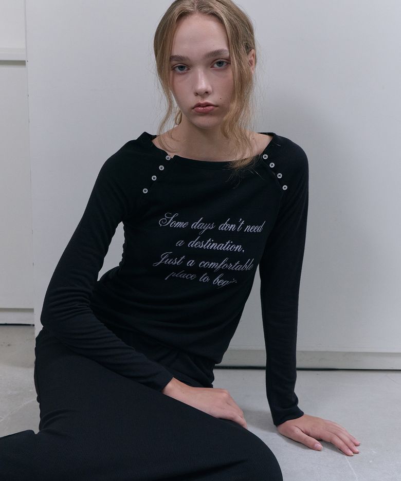 Lorel Script Button Slim Tee - Black