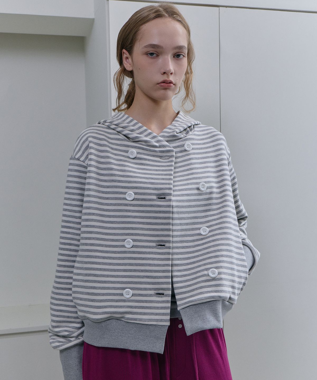 디어스토커(DEARSTALKER) Noa Stripe Hood Double Jacket - Grey