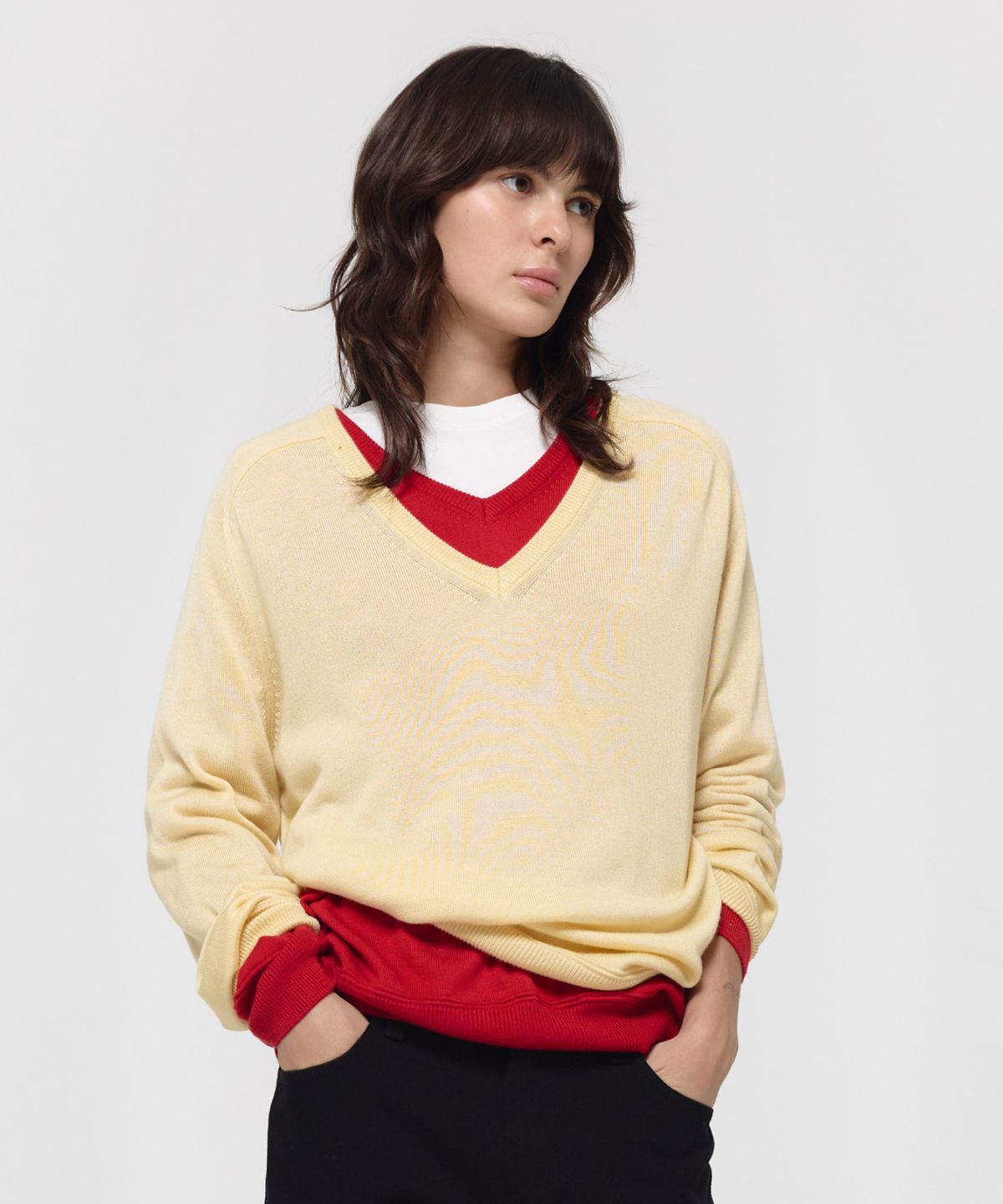 지비에이치 어패럴(GBH APPAREL) LOOSE V-NECK KNIT / BUTTER