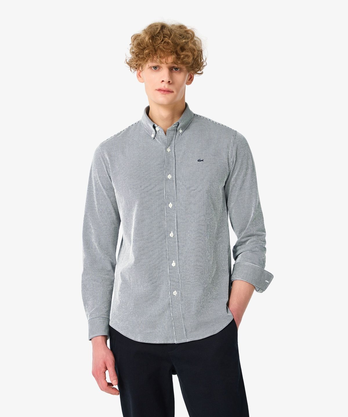 라코스테(LACOSTE) 남성 텍스처 저지 스트라이프 셔츠 CH542E-56N 7EZ