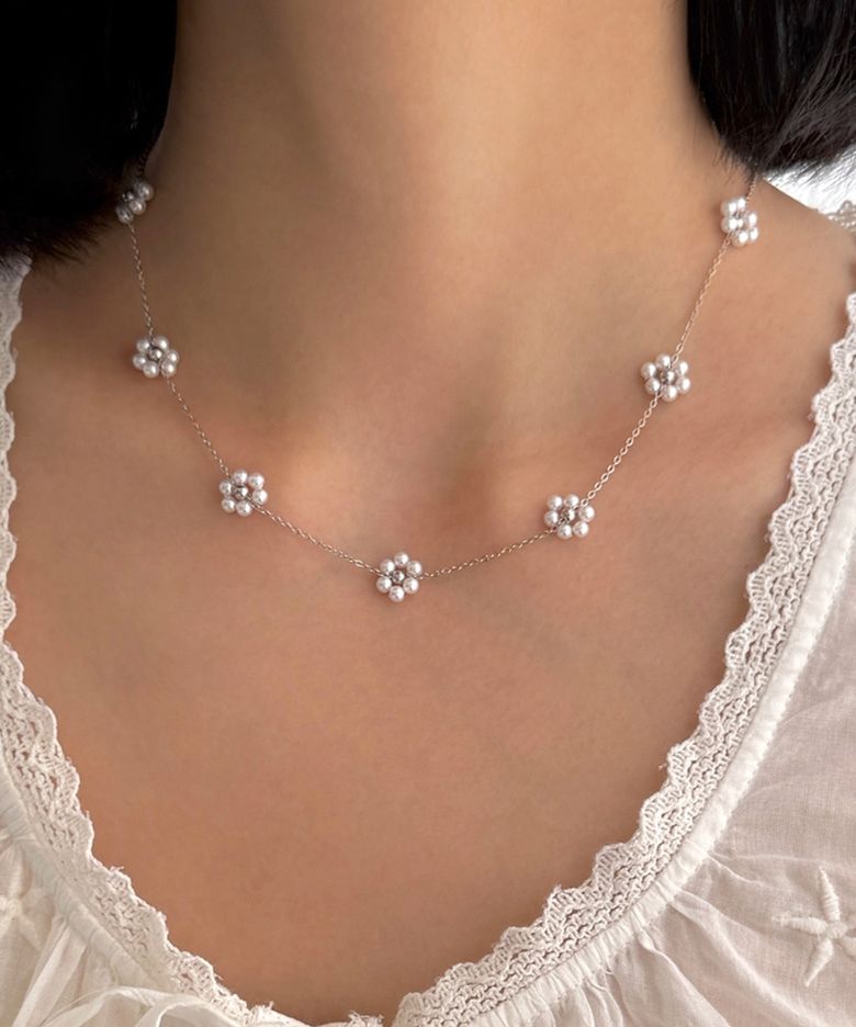mini floral chain necklace (PEARL)