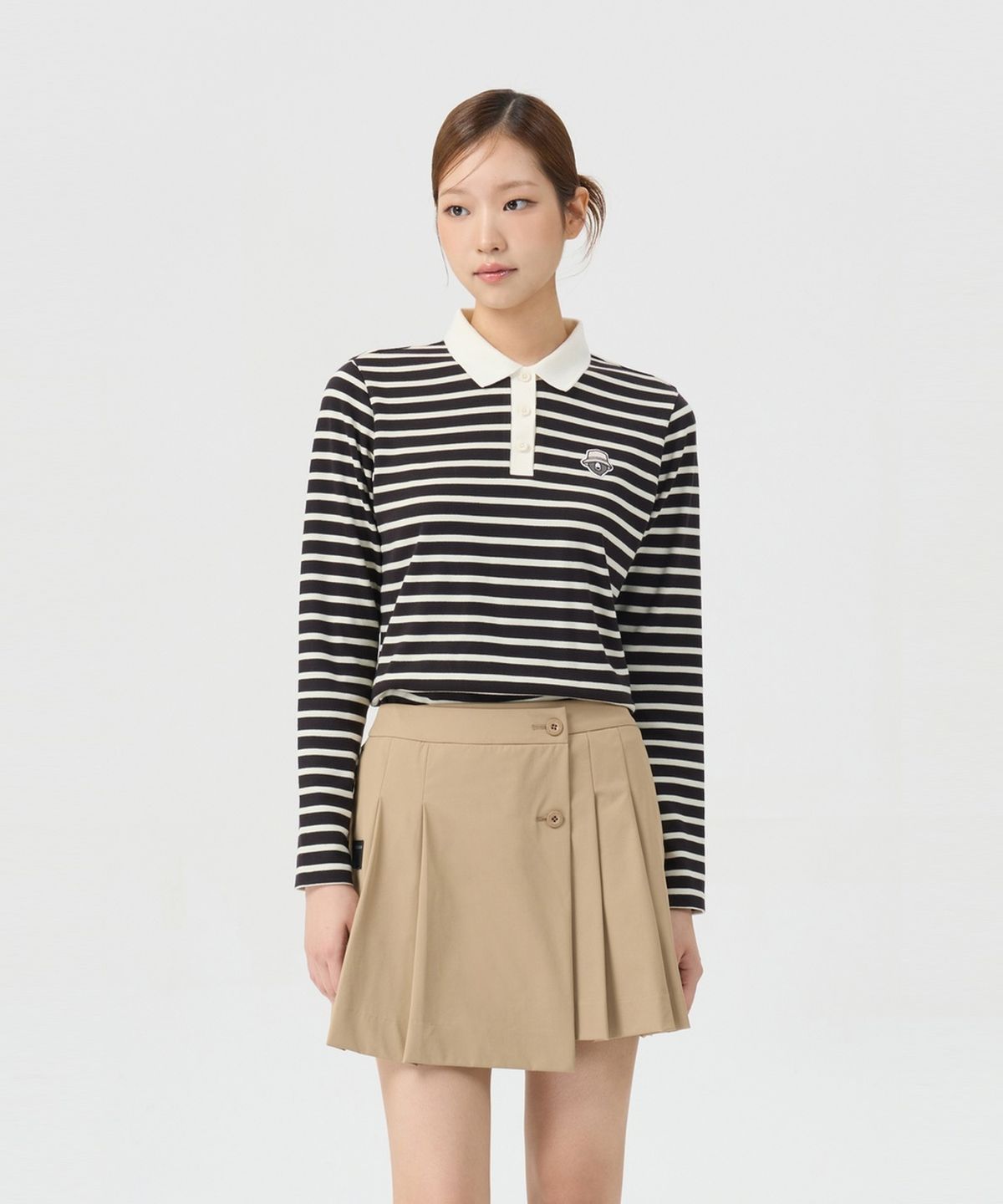 골든베어(GOLDEN BEAR) (여성) Striped Ponte Collar T-shirt G5TAW26007BKX