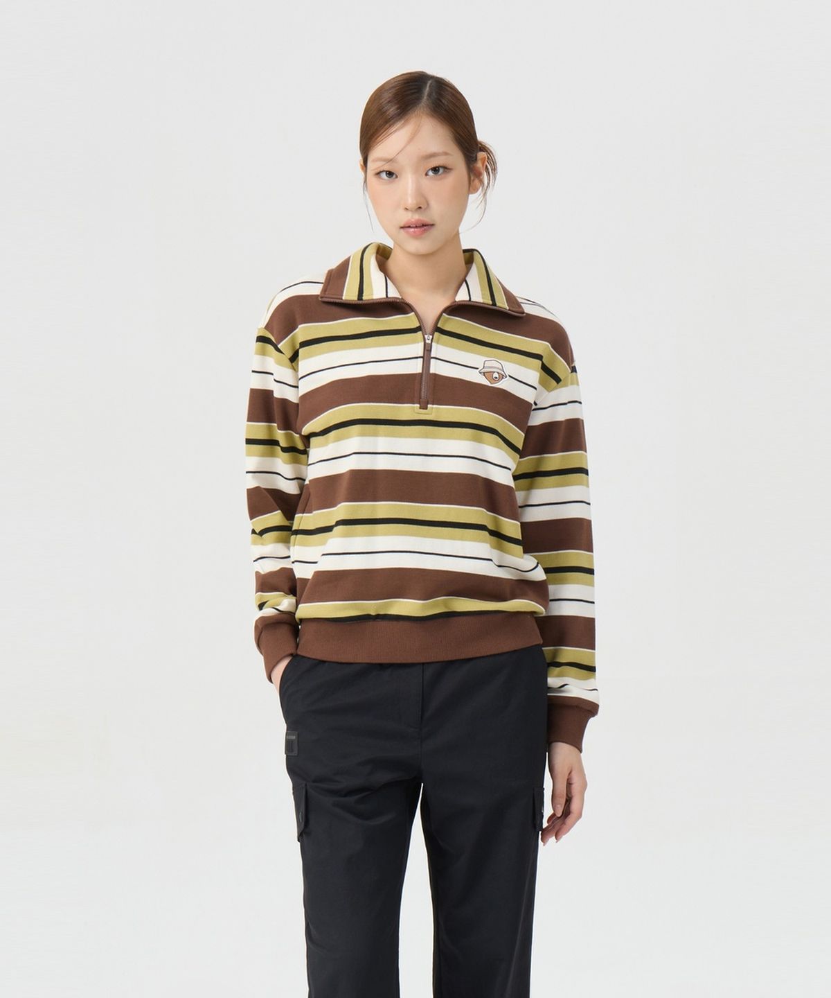 골든베어(GOLDEN BEAR) (여성) Stripe Half Zip-up T-shirt G5TAW26002BRX