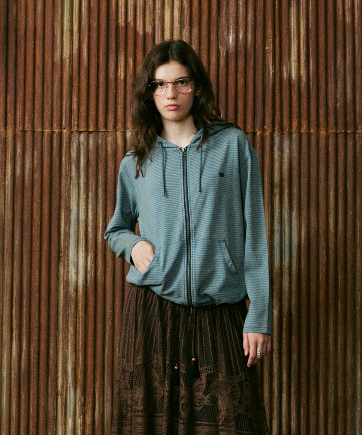 펜필드(PENFIELD) [TW]인디고 스트라이프 후드 집업_우먼_FS3KJ30F