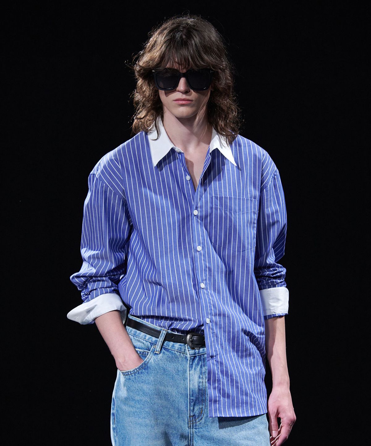 테이크이지(TAKEASY) [DMD] VEIL SL SHIRT - Blue Bold Stripe