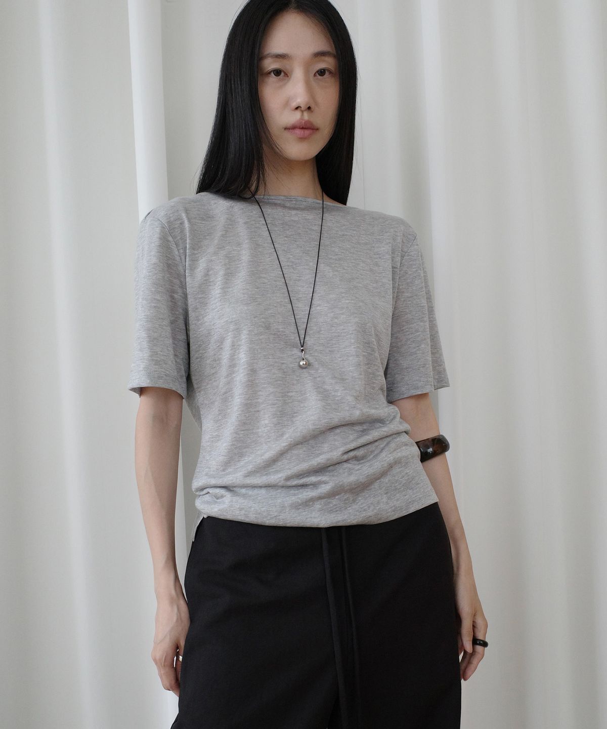 노이어 포 우먼(NOIRER FOR WOMAN) 투웨이 카울 티셔츠 (멜란지그레이)