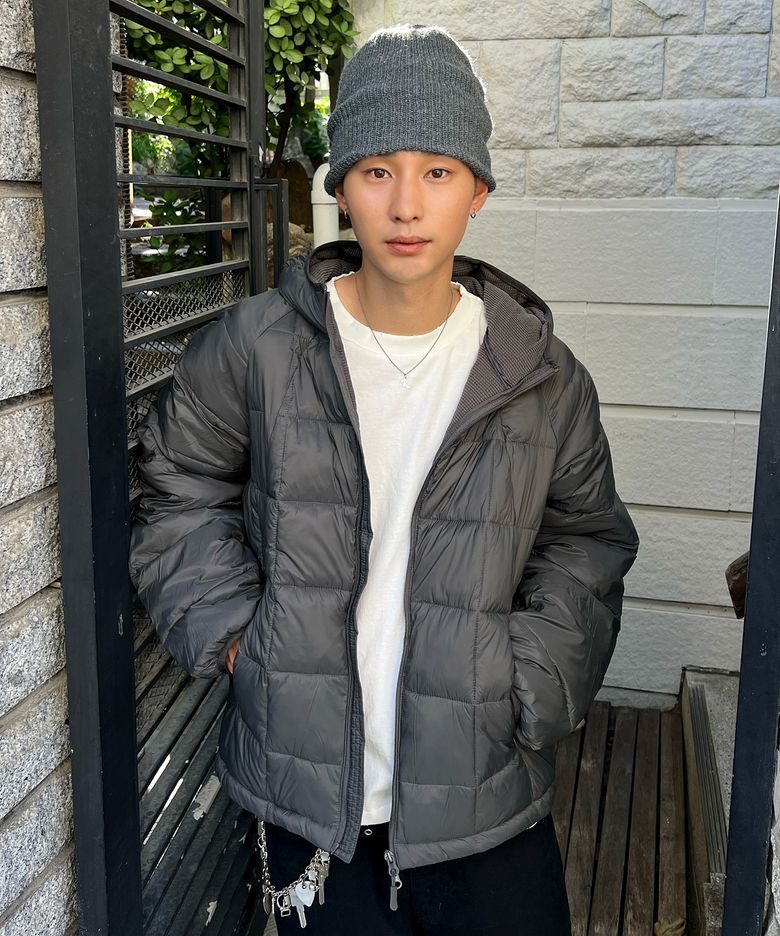 [SUPER HEAT] 후드 플리스 경량 패딩_차콜