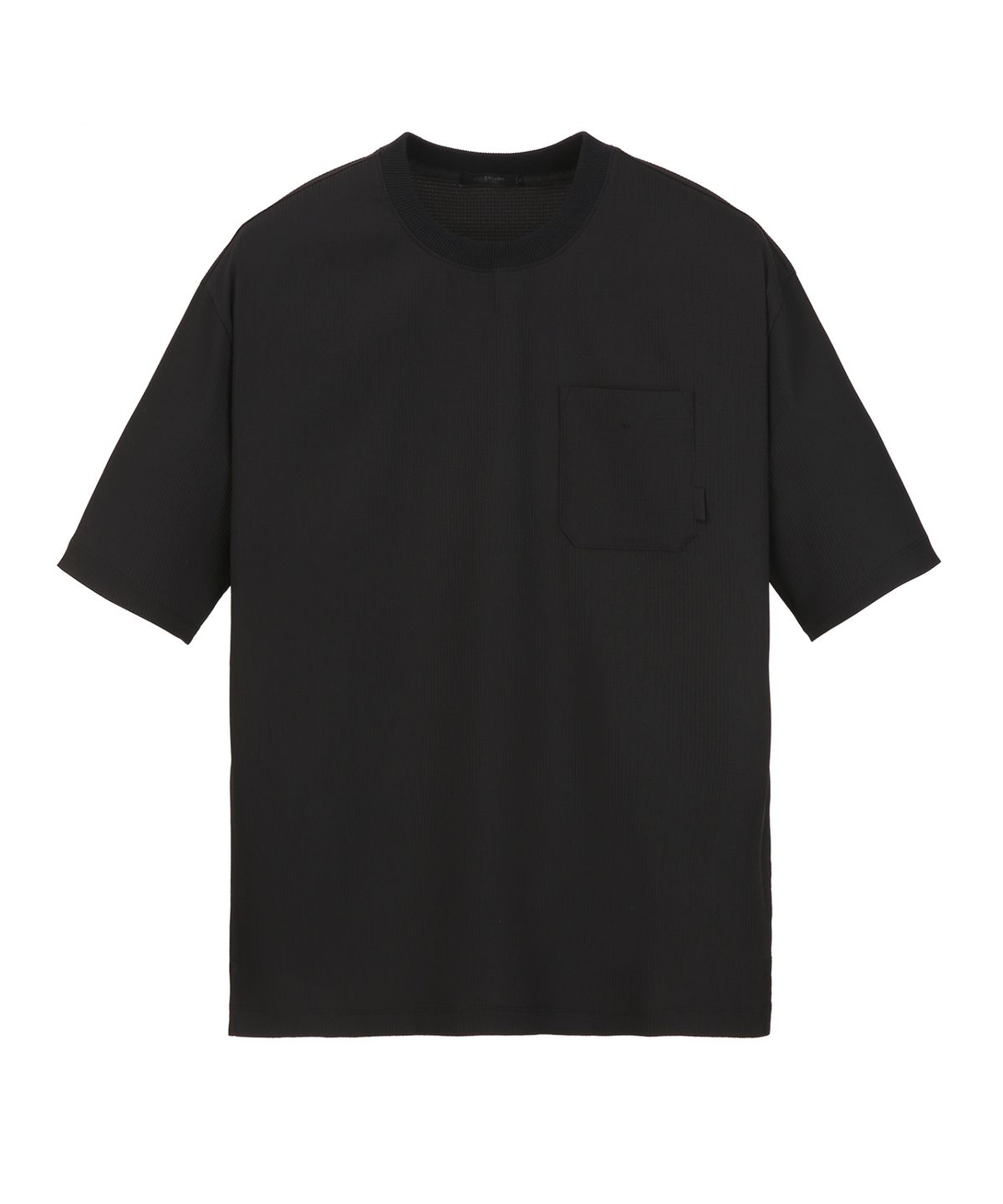 질스튜어트뉴욕 맨(JILLSTUART NEWYORK MEN) [VELCATS] 골지 라운드 반팔 티셔츠 - 블랙 (JNTS6C002BK)