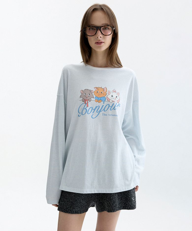 [26FW clove] Aristocats_Stripe T-Shirt (Light Blue)