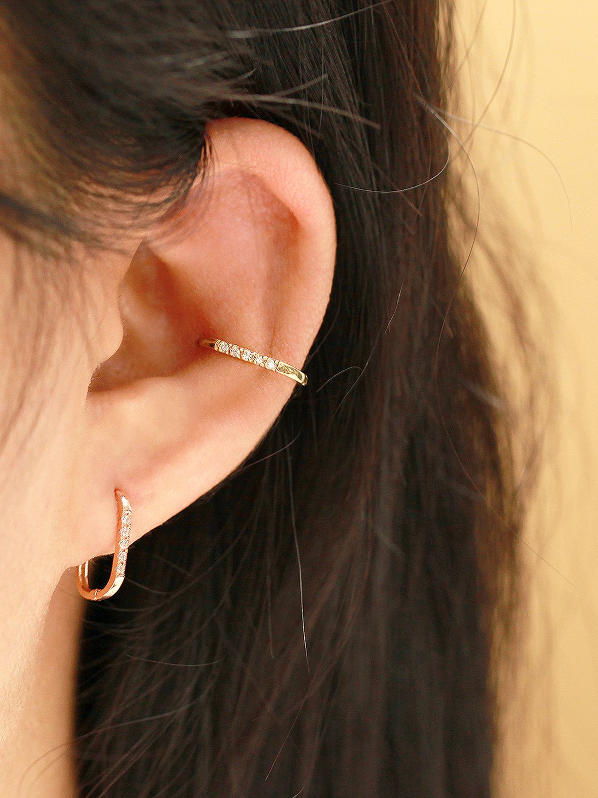 미니멀피어싱(MINIMALPIERCING) 14K 슬림 사각 큐빅 이너컨츠 원터치 링 귀걸이