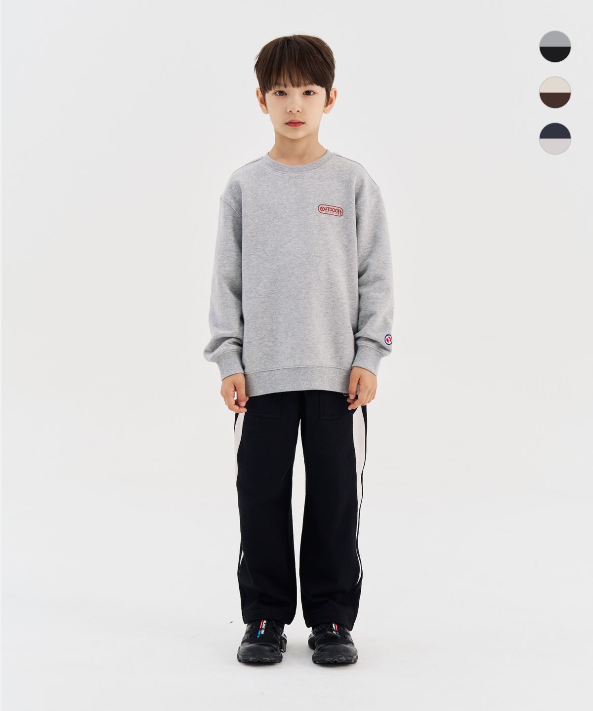 아웃도어 프로덕츠 키즈(OUTDOOR PRODUCTS KIDS) [세트상품]캠핑 백그래픽 맨투맨+배색 스트레이트 저지팬츠 (3color)