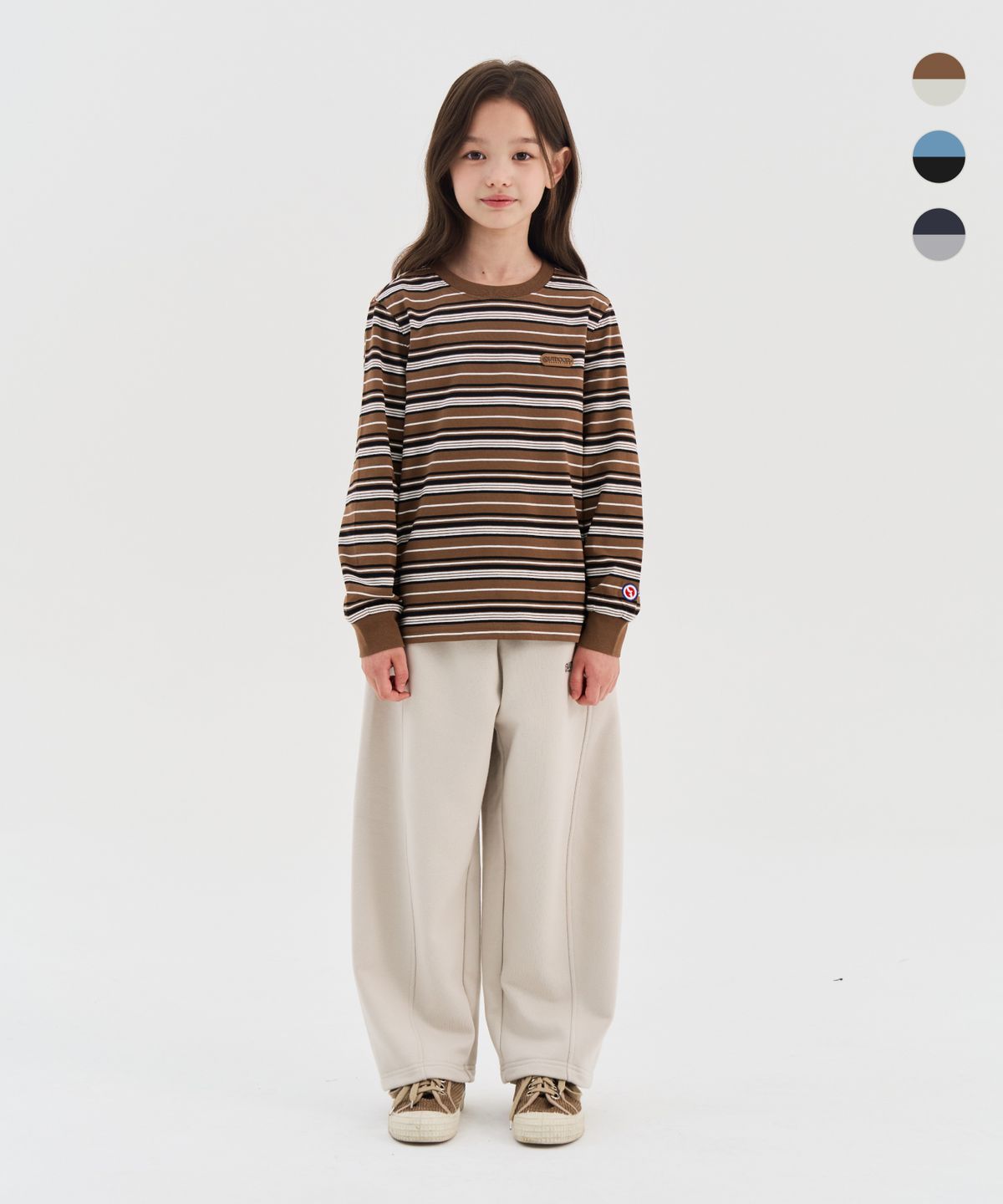 아웃도어 프로덕츠 키즈(OUTDOOR PRODUCTS KIDS) [세트상품]멀티 스트라이프 티셔츠+커브드 저지팬츠 (3color)