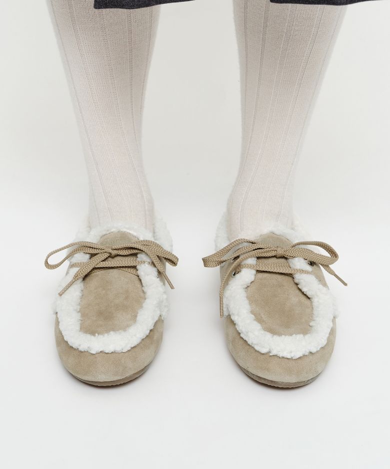 W SUEDE SHEARLING LOAFER beige