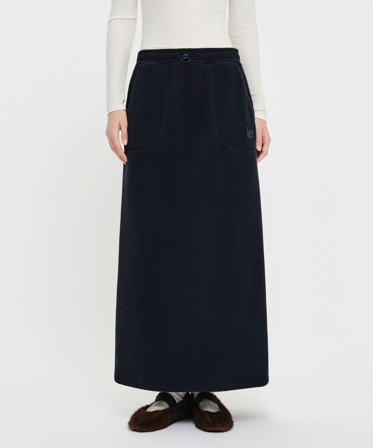 마리떼 프랑소와 저버(MARITHÉ + FRANҪOIS GIRBAUD) W CLASSIC LOGO LONG FLEECE SKIRT dark navy
