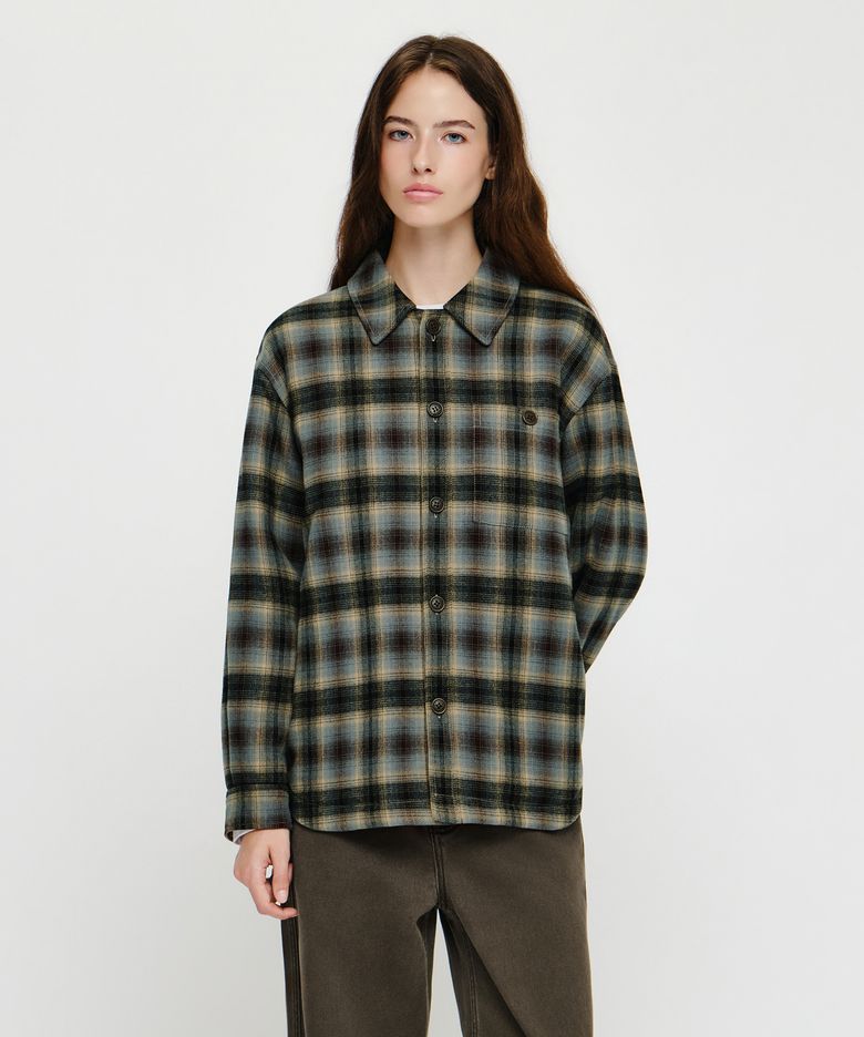 MICRO CLASSIC LOGO FLANNEL CHECK SHIRT PADDED JACKET brown