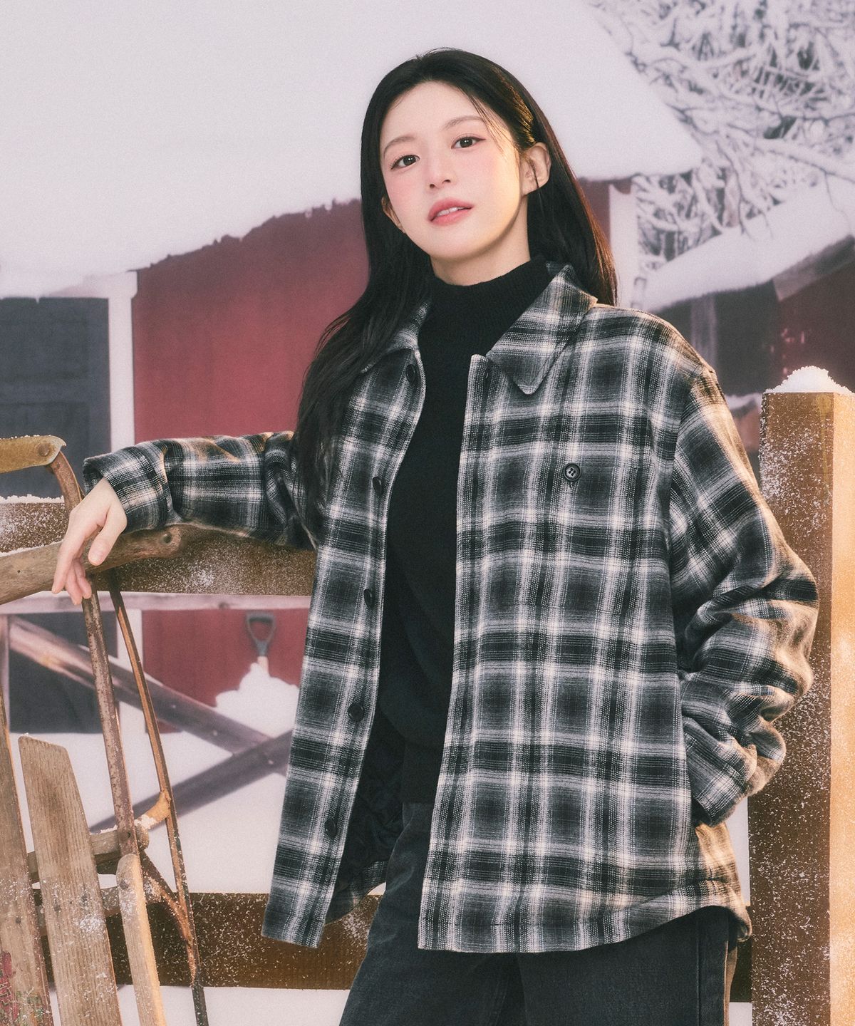 마리떼 프랑소와 저버(MARITHÉ + FRANҪOIS GIRBAUD) MICRO CLASSIC LOGO FLANNEL CHECK SHIRT PADDED JACKET black