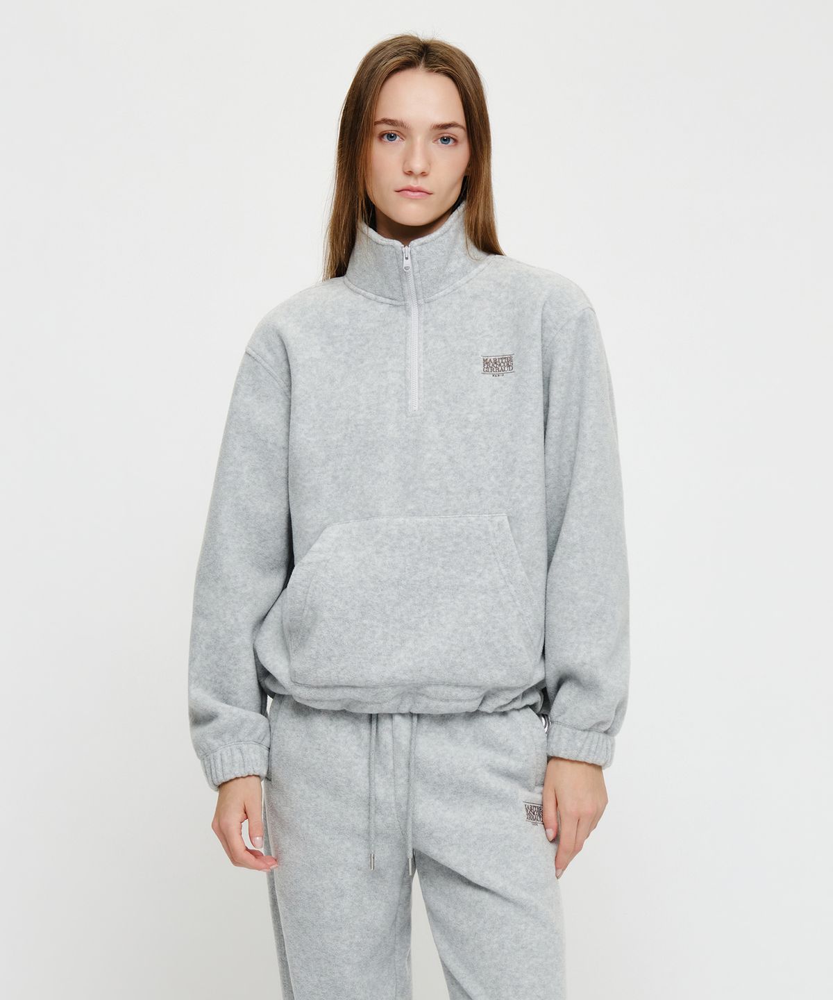 마리떼 프랑소와 저버(MARITHÉ + FRANҪOIS GIRBAUD) SMALL CLASSIC LOGO FLEECE ANORAK heather gray