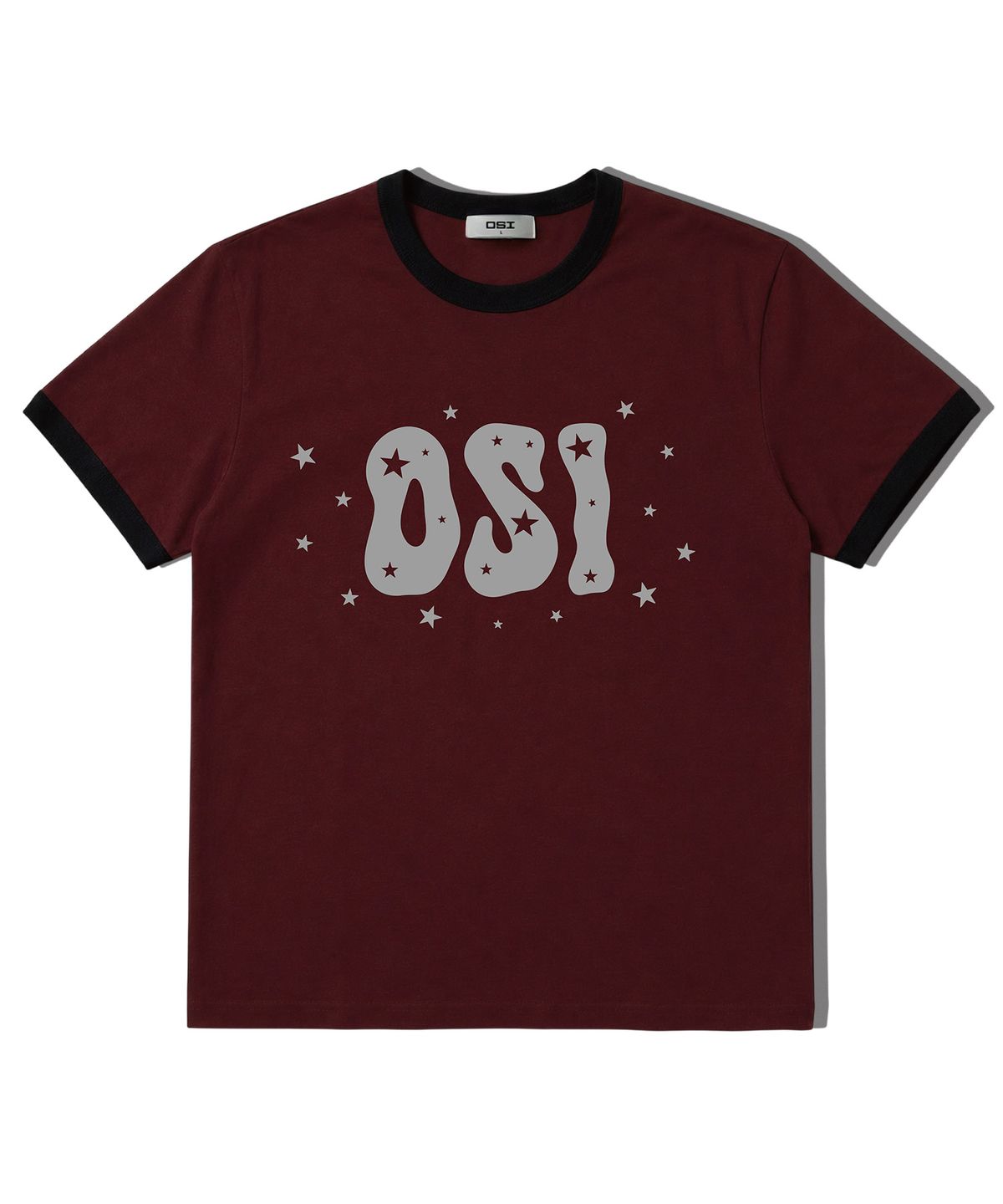 오에스아이(OSI) 세미 머슬핏 링거 티셔츠 스타로고 버건디