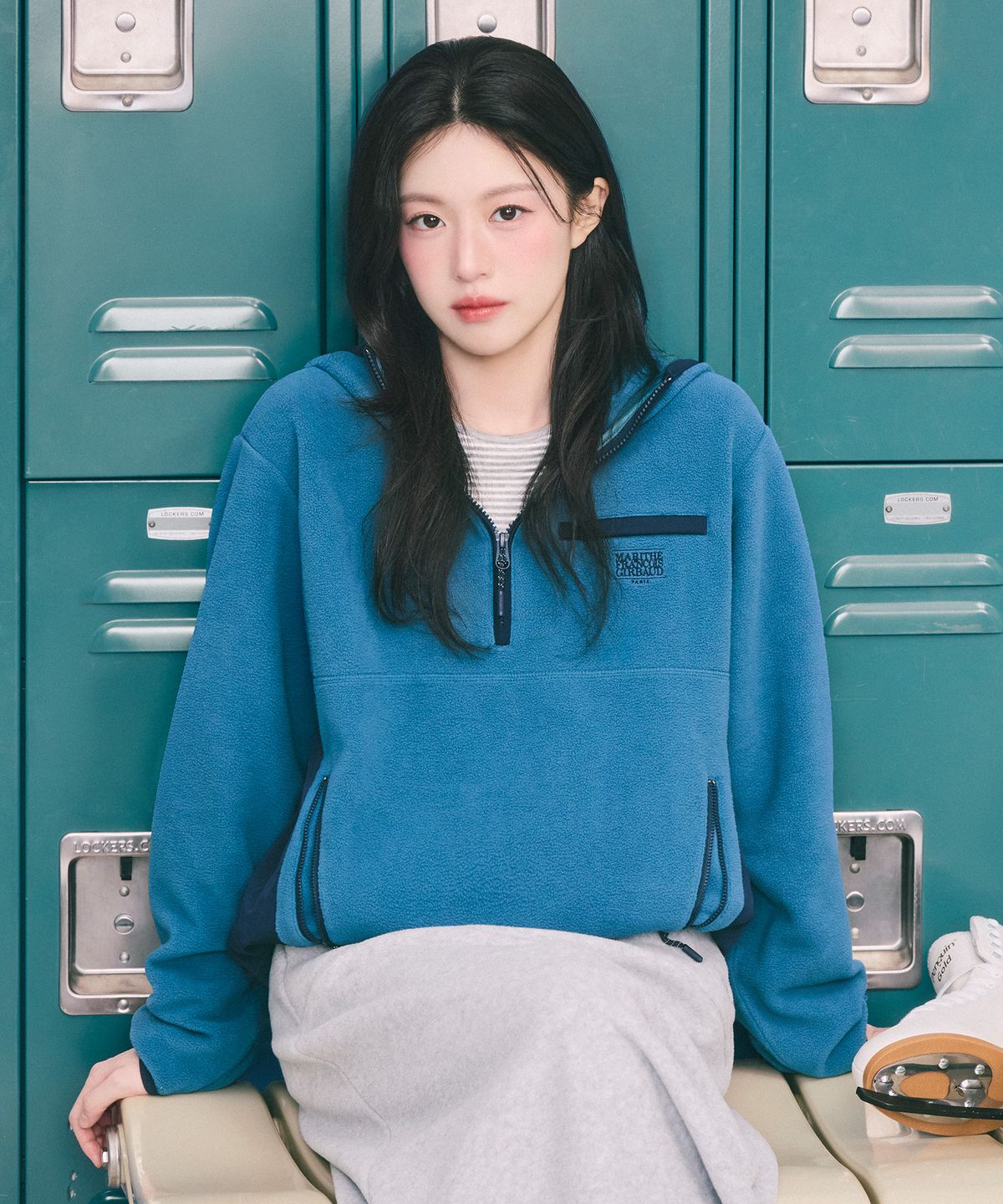 마리떼 프랑소와 저버(MARITHÉ + FRANҪOIS GIRBAUD) SMALL CLASSIC LOGO FLEECE HOODIE ANORAK teal