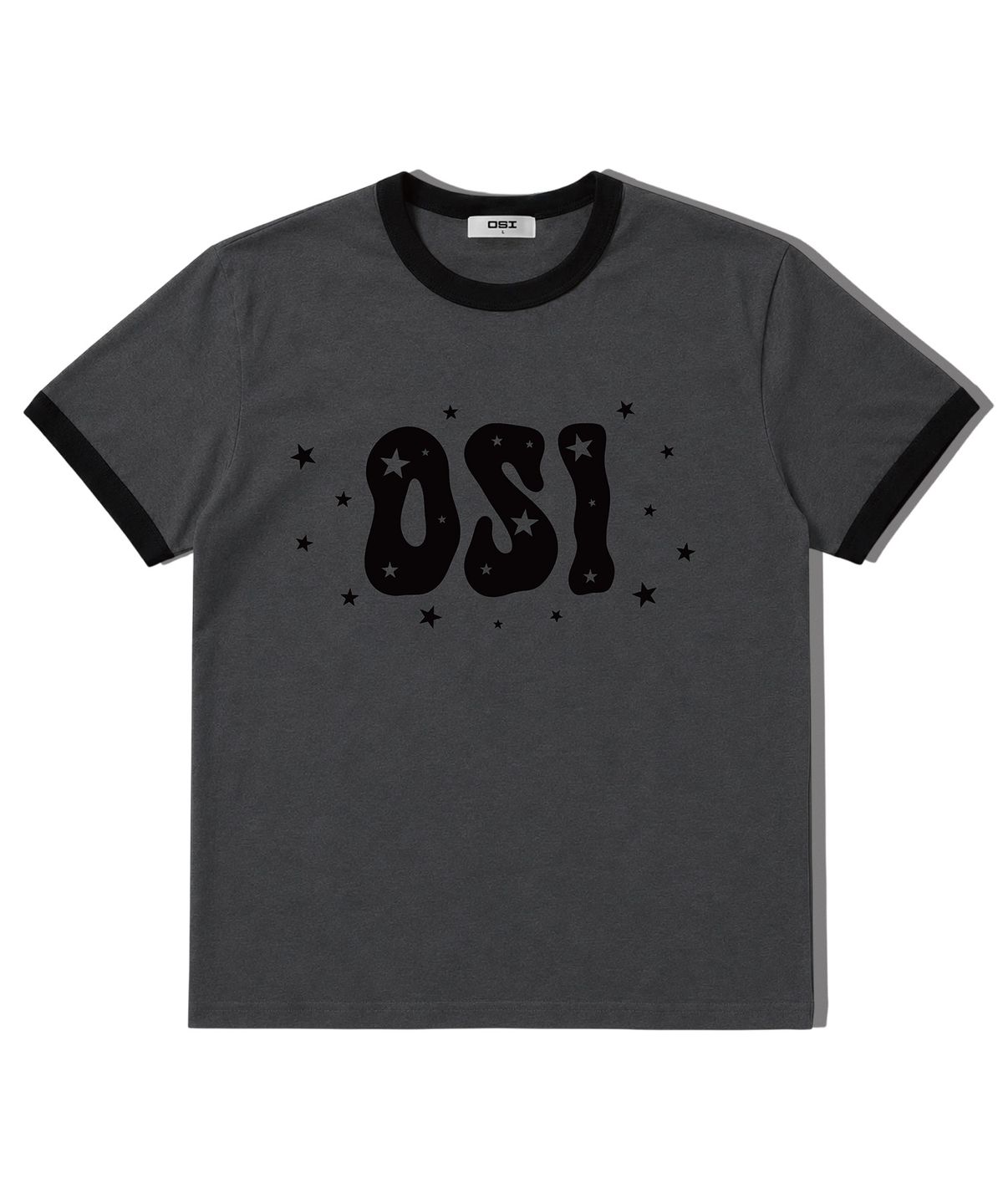 오에스아이(OSI) 세미 머슬핏 링거 티셔츠 스타로고 차콜