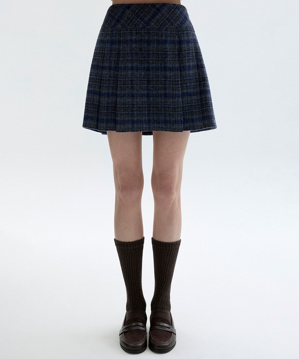 클로브(CLOVE) [26FW clove] Pleated Check Skirt (Navy)