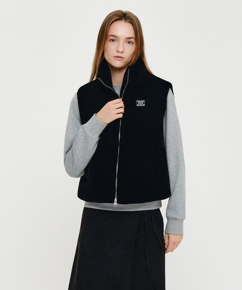 W VELVET HIGH NECK DOWN VEST black
