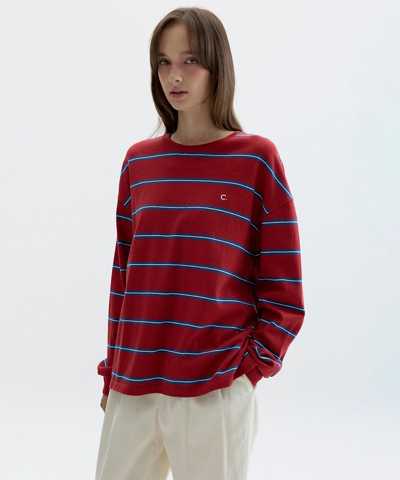 [26FW clove] Stripe Long Sleeve T-Shirt (Red)
