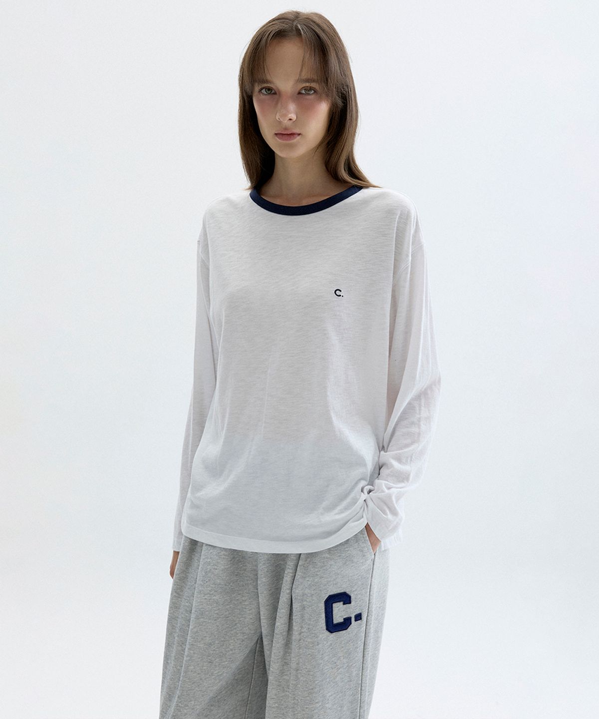 클로브(CLOVE) [26FW clove] Contrast Neck Point T-Shirt (Ivory)