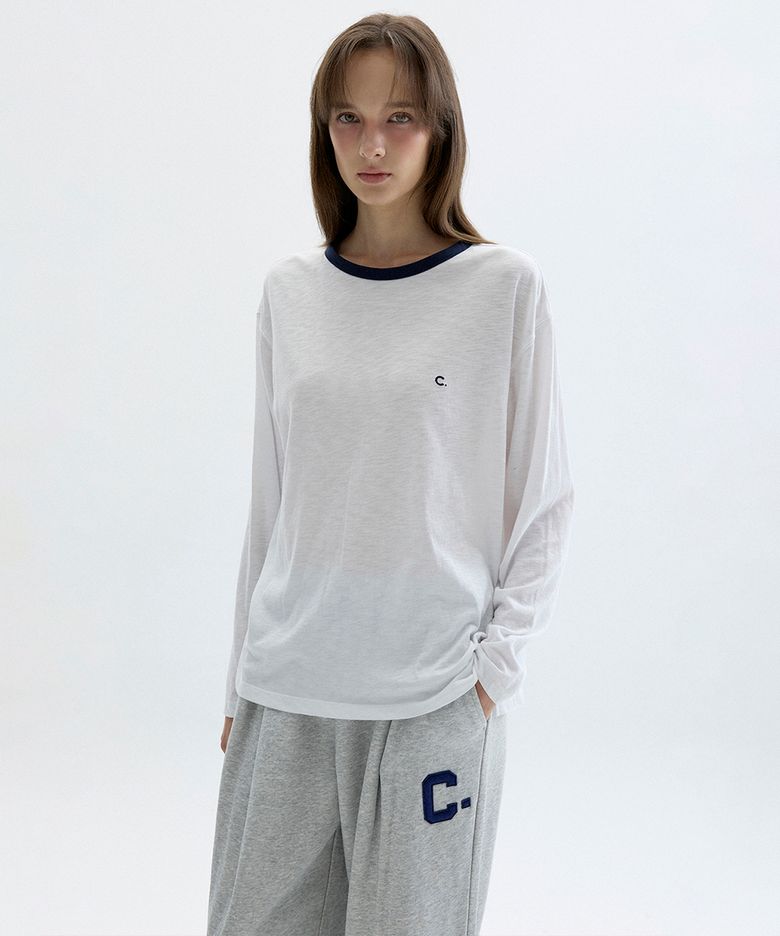 [26FW clove] Contrast Neck Point T-Shirt (Ivory)