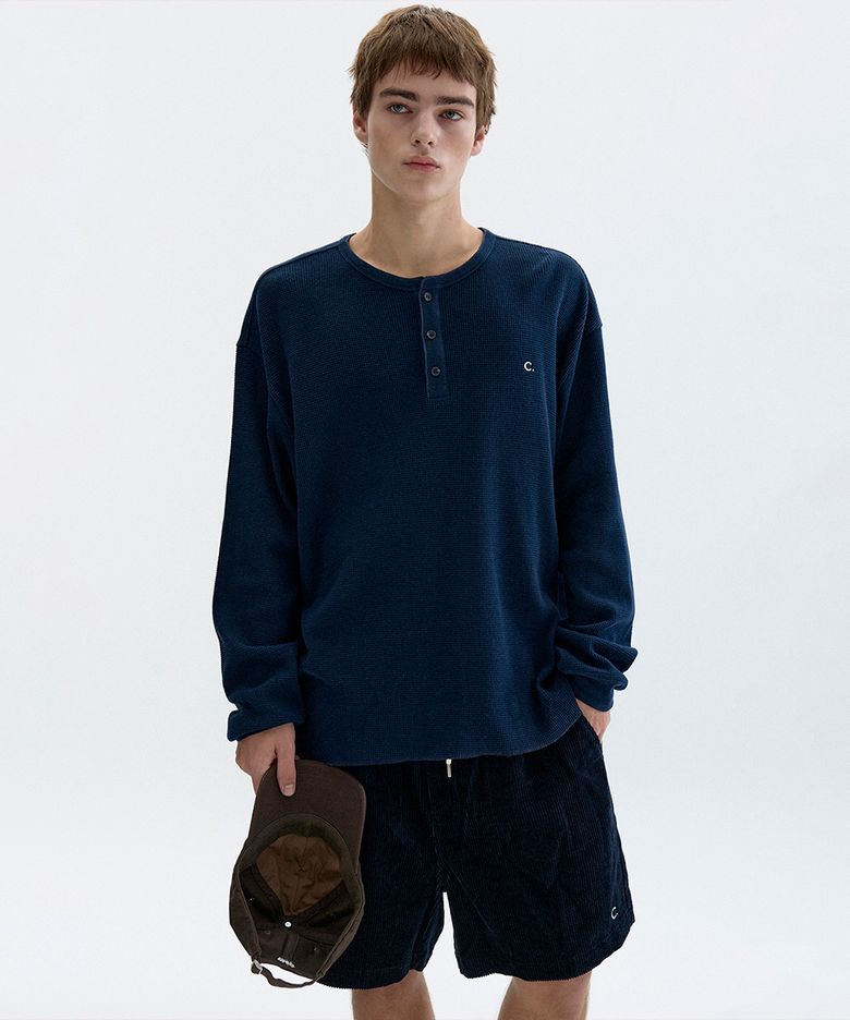 [26FW clove] Waffle Henley T-Shirt_Men (Navy)