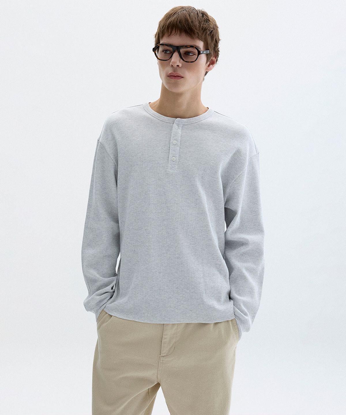 클로브(CLOVE) [26FW clove] Waffle Henley T-Shirt_Men (Light Grey)