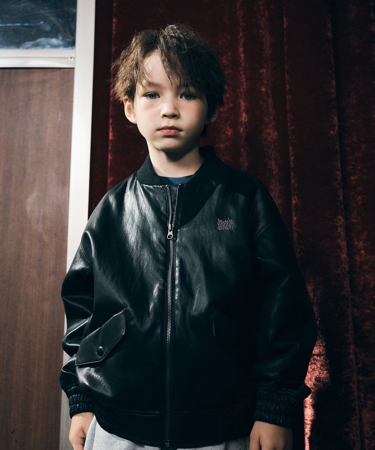 브라운브레스 키즈(BROWNBREATH KIDS) KIDS LEATHER HOOD JACKET - BLACK
