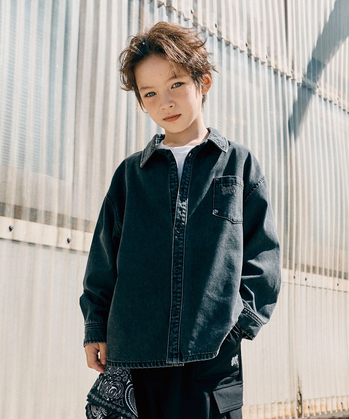 브라운브레스 키즈(BROWNBREATH KIDS) KIDS TAG DENIM SHIRTS - DARK GREY