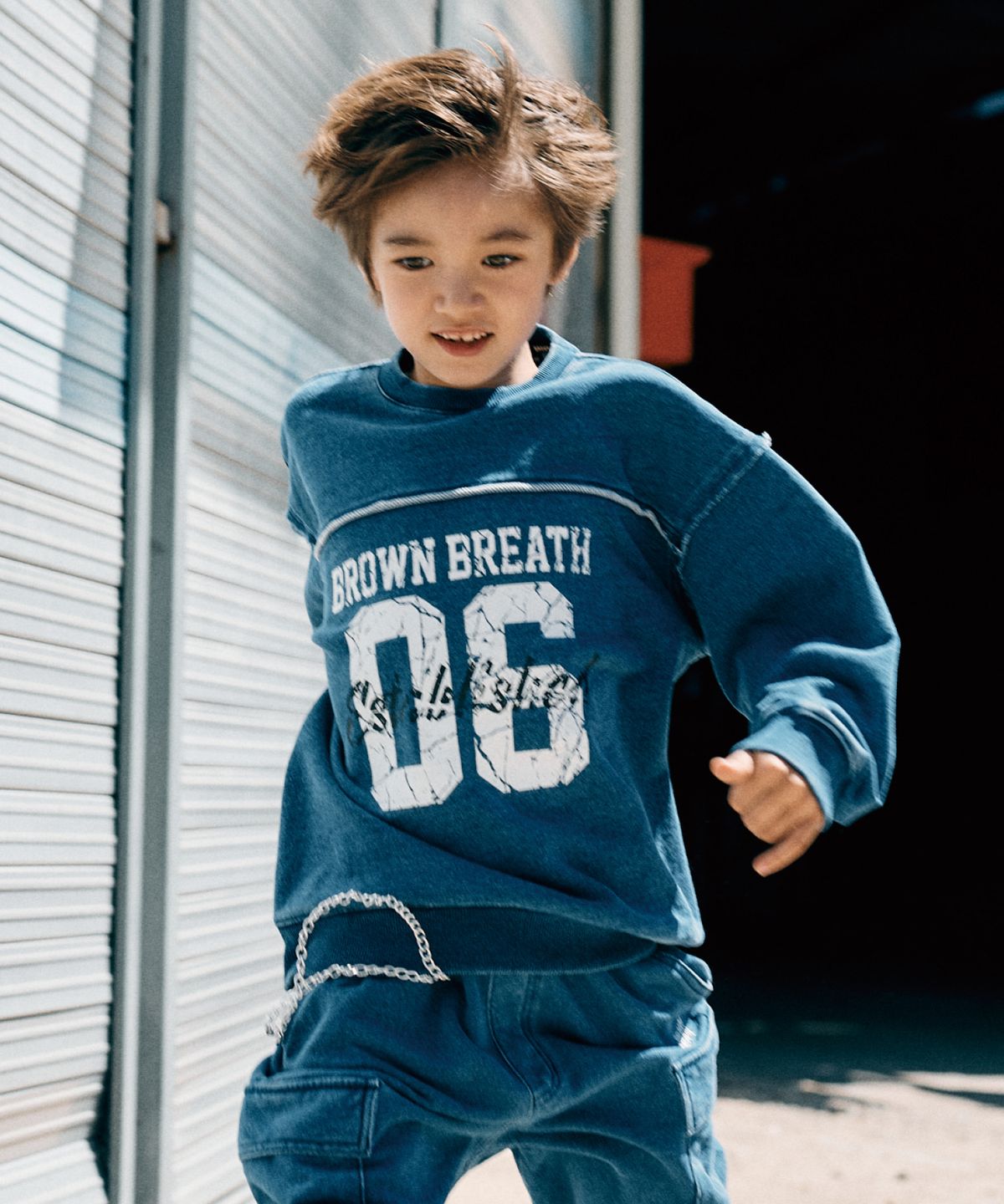 브라운브레스 키즈(BROWNBREATH KIDS) KIDS DENIM RAW CUT CREWNECK - NAVY