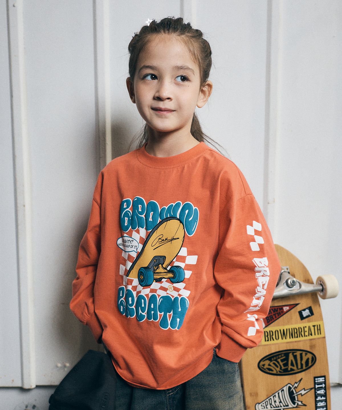 브라운브레스 키즈(BROWNBREATH KIDS) KIDS CHECKER BOARD LONG SLEEVE - RED ORANGE