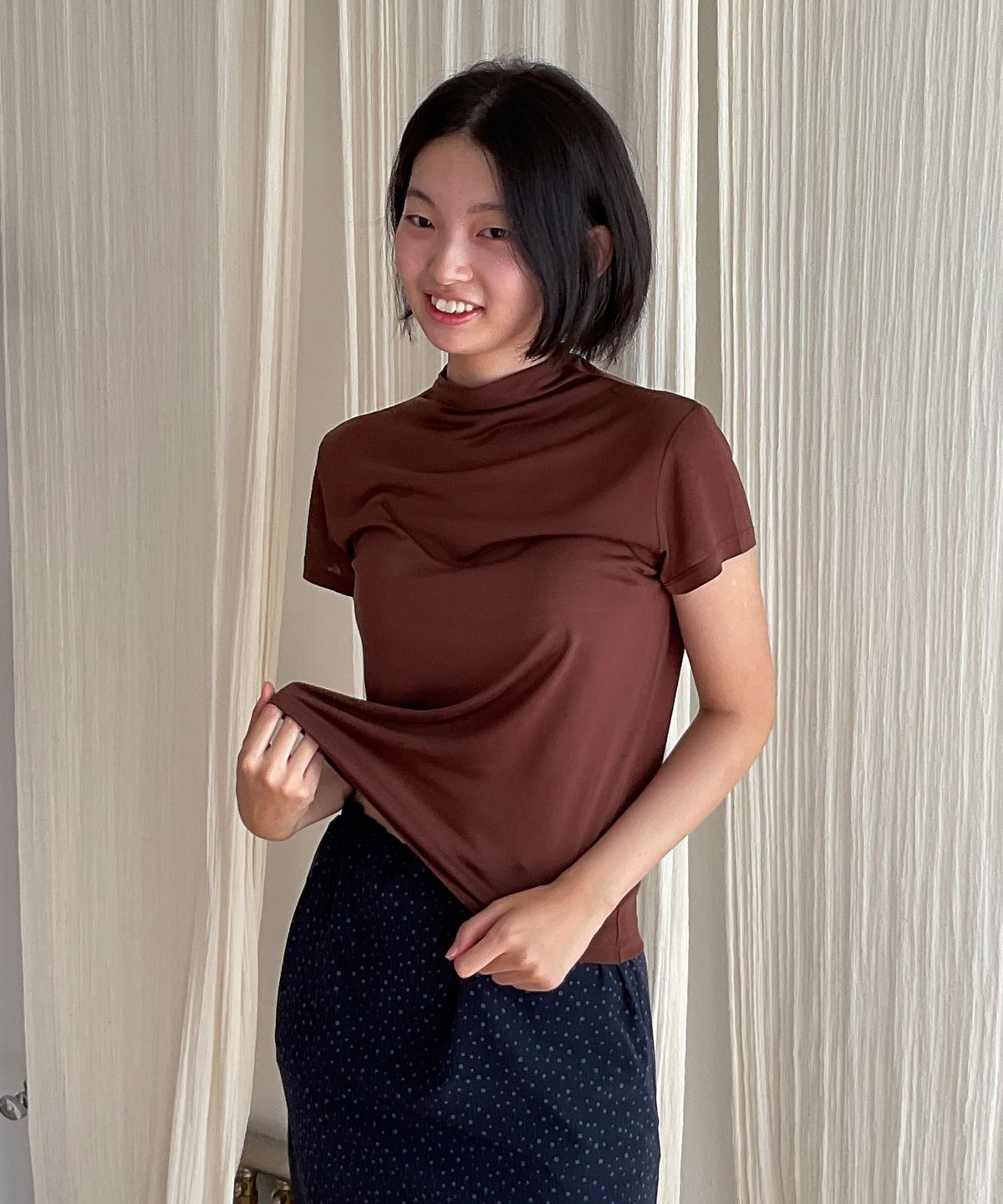 오수(OSU) OSU Mockneck Tencel TEE, brown