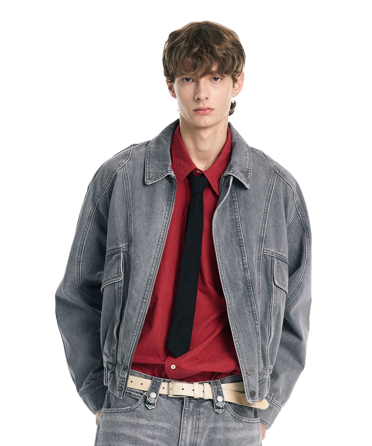 랩원오원(LAB101) 커브드 히든 데님 자켓 (GREY)