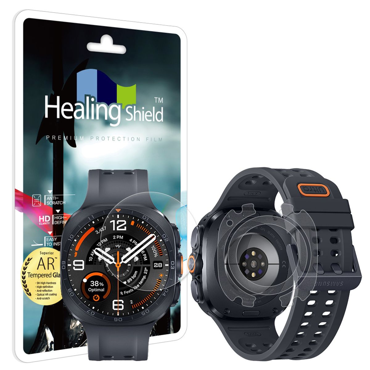 힐링쉴드(HEALINGSHIELD) 갤럭시워치9 울트라2 47mm AR 고화질 강화유리필름 1매 무광후면필름 2매