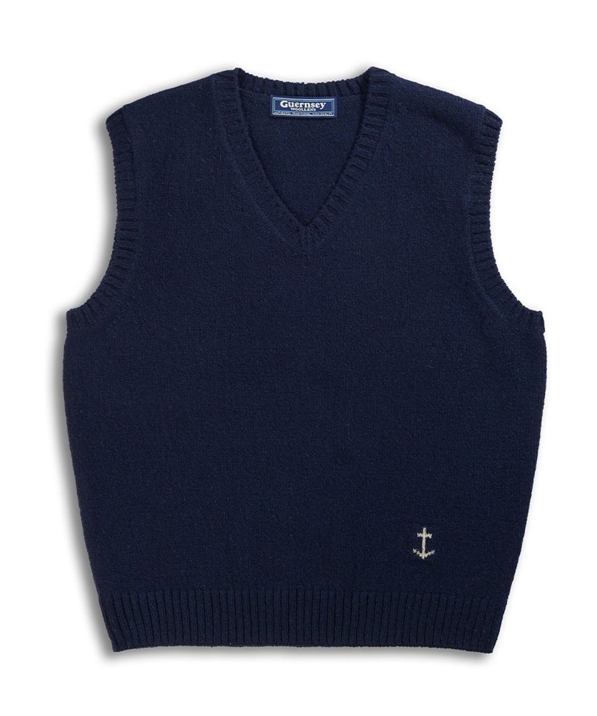 건지 울른스(Guernsey Woollens) 셔틀랜드울 브이넥 베스트 - 제트 네이비