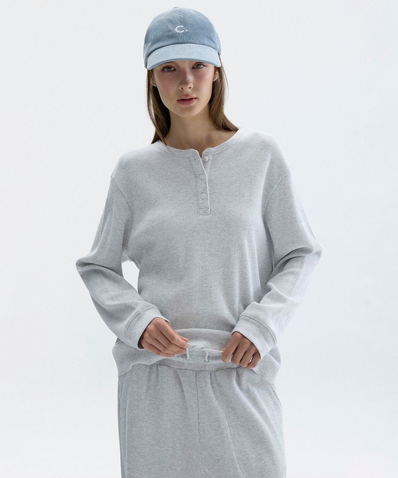 [26FW clove] Waffle Henley T-Shirt (Light Grey)
