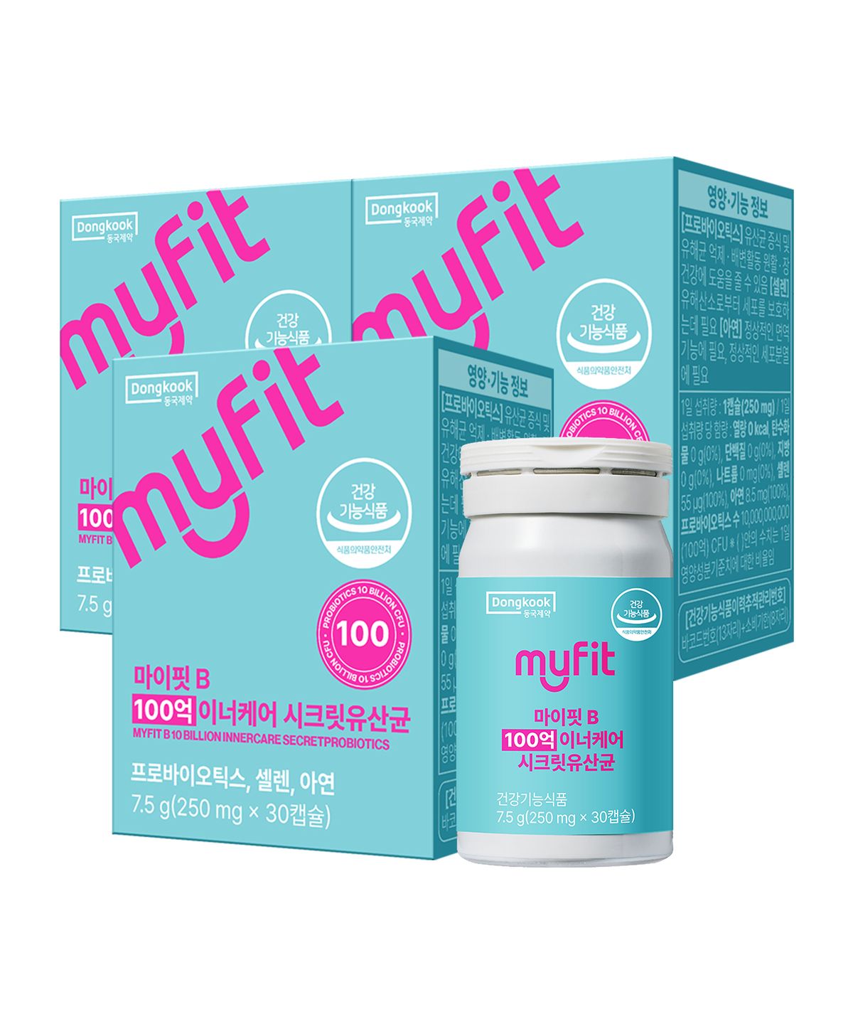 마이핏(MYFIT) 동국제약 100억 이너케어 시크릿 유산균 30캡슐 3박스