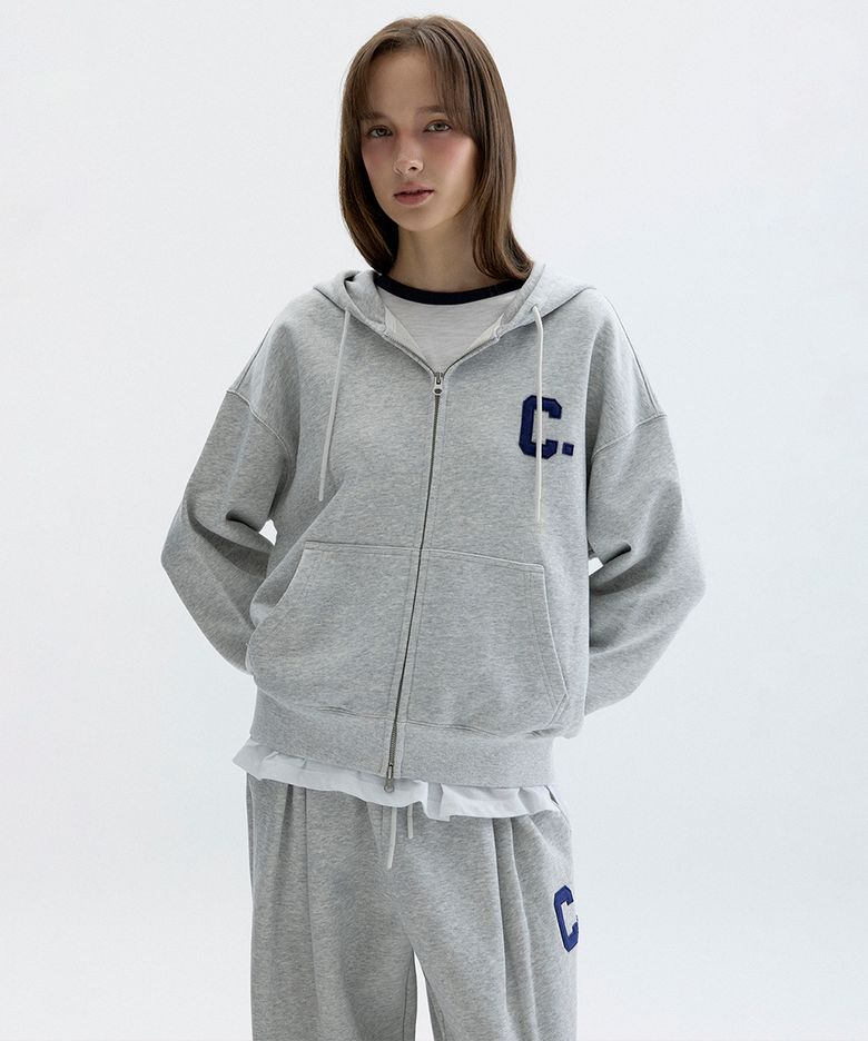 [26FW clove] College Zip-Up Hoodie (Melange Grey)