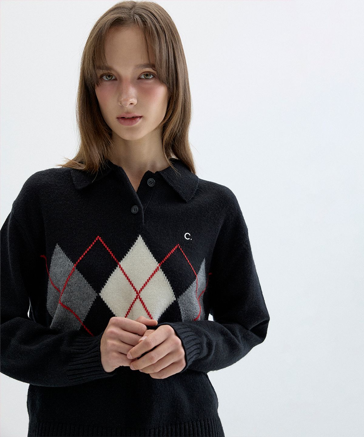 클로브(CLOVE) [26FW clove] Argyle Collar Pullover (Black)