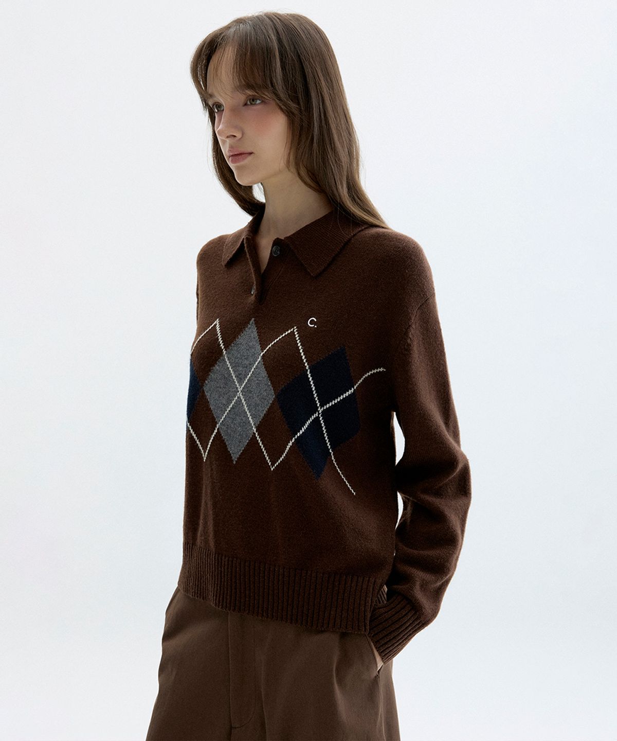클로브(CLOVE) [26FW clove] Argyle Collar Pullover (Brown)