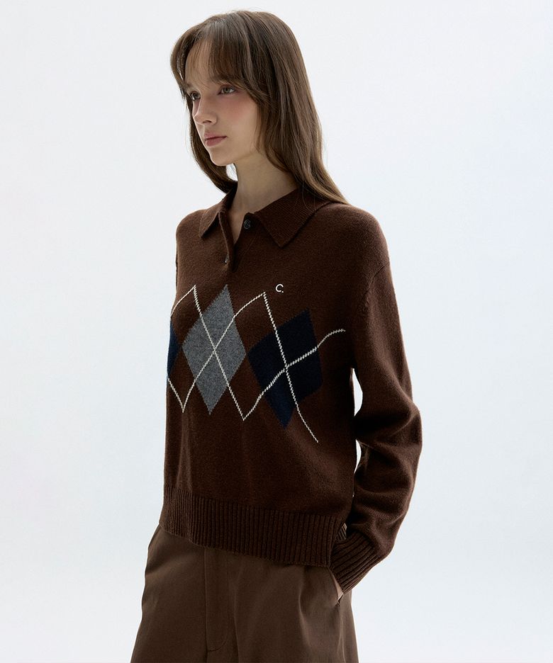 [26FW clove] Argyle Collar Pullover (Brown)