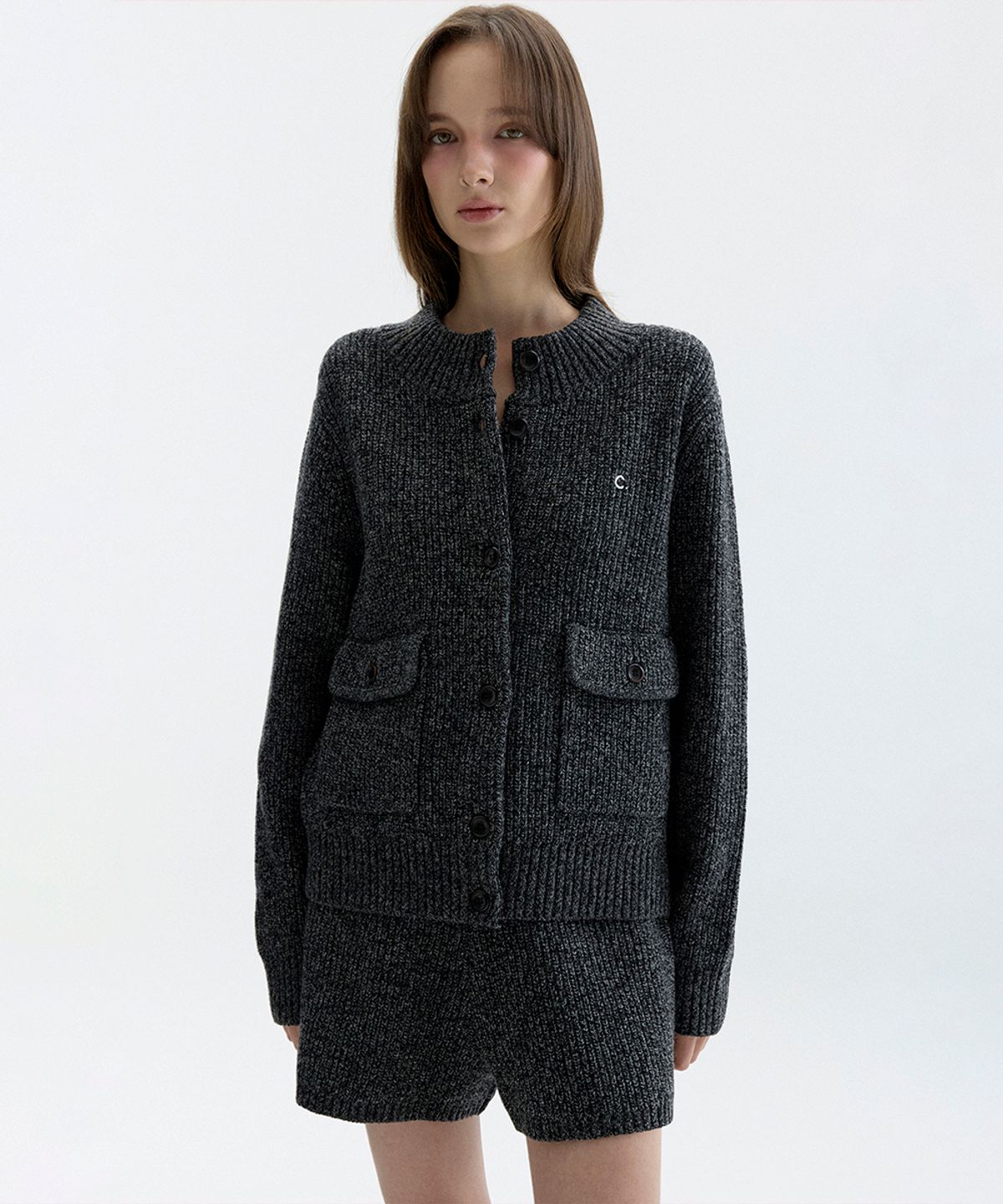 클로브(CLOVE) [26FW clove] Button-Up Knit Cardigan (Charcoal Grey)