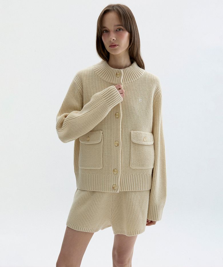 [26FW clove] Button-Up Knit Cardigan (Light Beige)