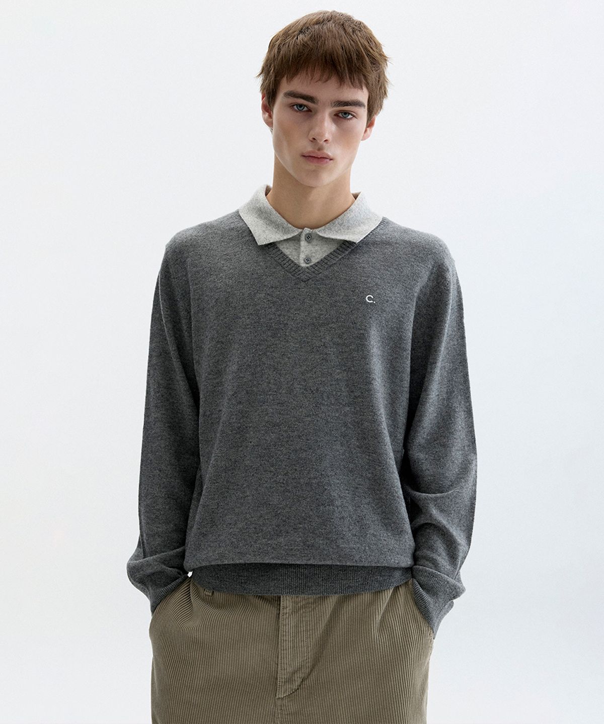클로브(CLOVE) [26FW clove] Contrast Collar Knit Pullover_Men (Charcoal Grey)